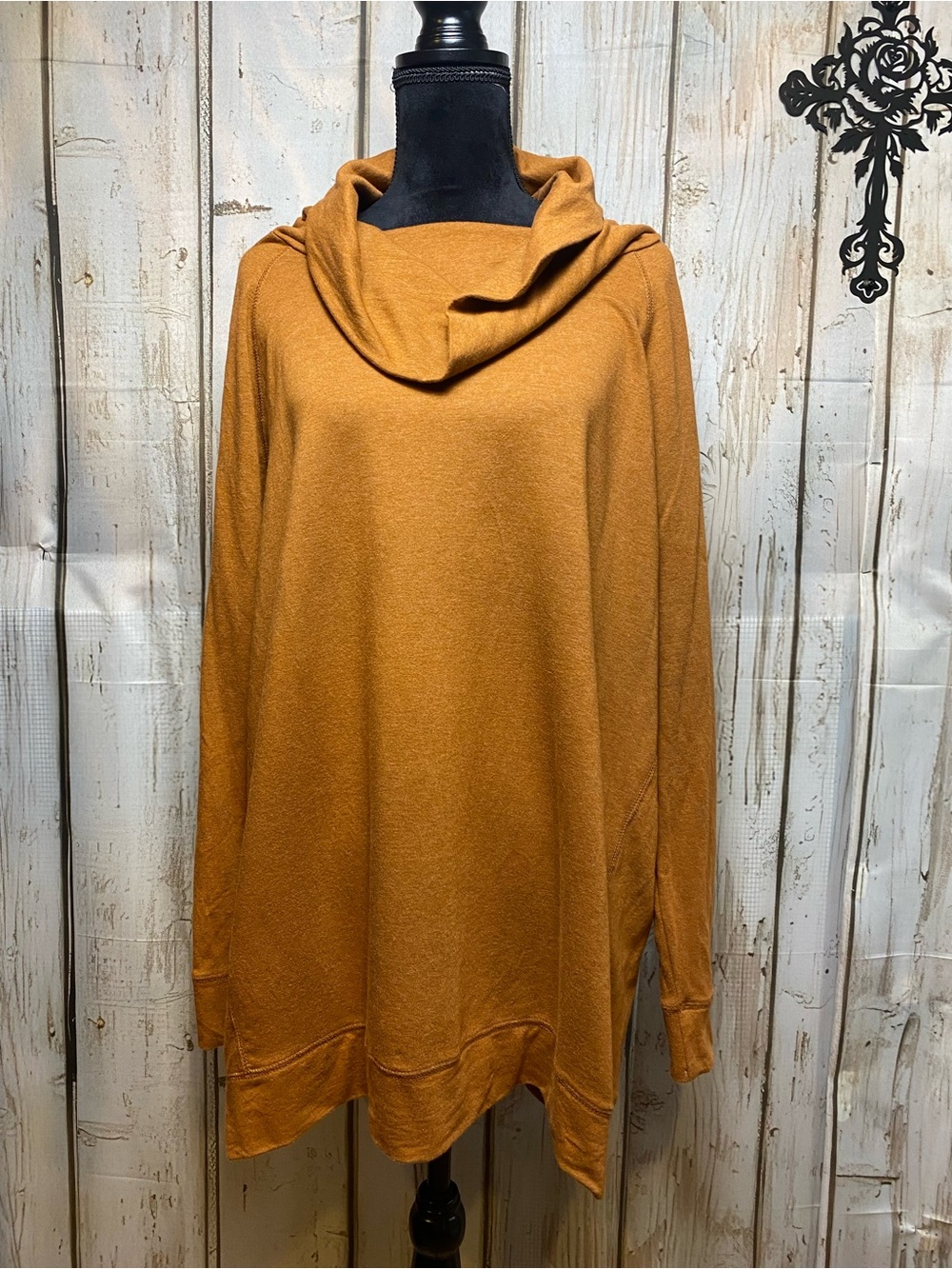 Natural Reflections Draped Cowl Neck Sweater - Mustard Sz-XL